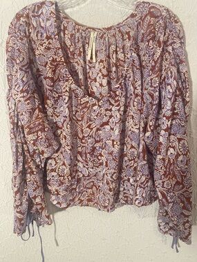 Anthropologie Floral Peasant Blouse in Rust and Lavender